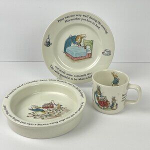 Wedgwood Beatrix Potter Peter Rabbit 3-Piece Nursery Set Plate Bowl Cup EUC